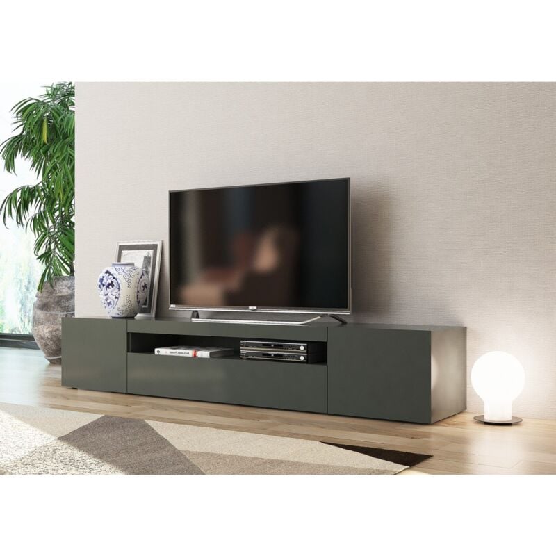 foto del prodotto mobile basso moderno porta tv antracite salone con 2 ante ribalta credenza