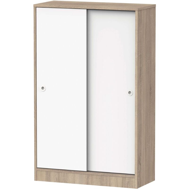 foto del prodotto mobile basso multiuso con 2 ante scorrevoli, rovere cambriano e bianco, 74x33 cm