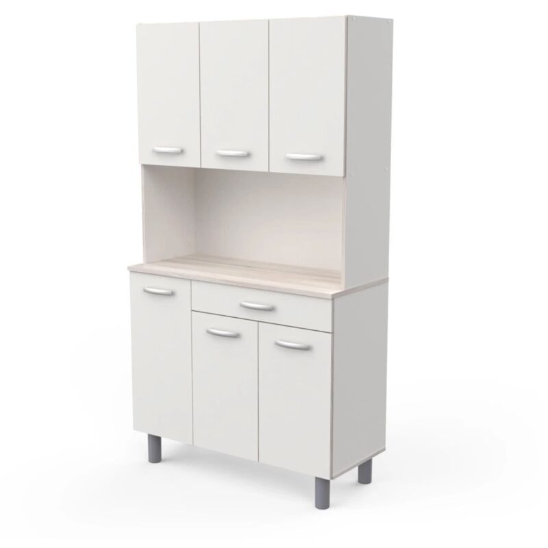 foto del prodotto mobile buffet con 6 ante e 1 cassetto bianco e acacia, 101x42,3x185,3 cm