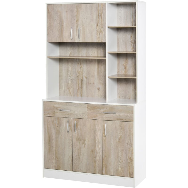 foto del prodotto mobile buffet dispensa cucina, ante cassetti vani aperti, bianco e legno homcom