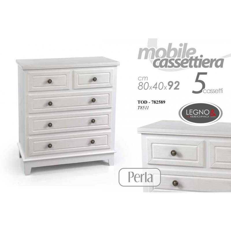 foto del prodotto mobile cassettiera como bianco cinque cassetti cm 80 x 40 x 92 h