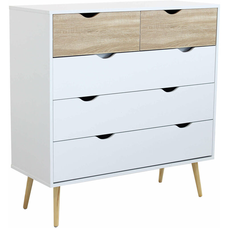 foto del prodotto mobile cassettiera in legno naturale bianco con 5 cassetti 99x39xh101 cm spencer
