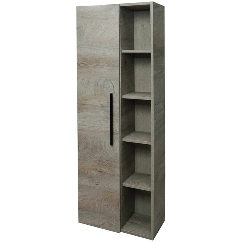 foto del prodotto mobile colonna achisa, mobile per bagno a 1 anta, armadio pensile sospeso con 5 ripiani, 51x25h135 cm, rovere dmora