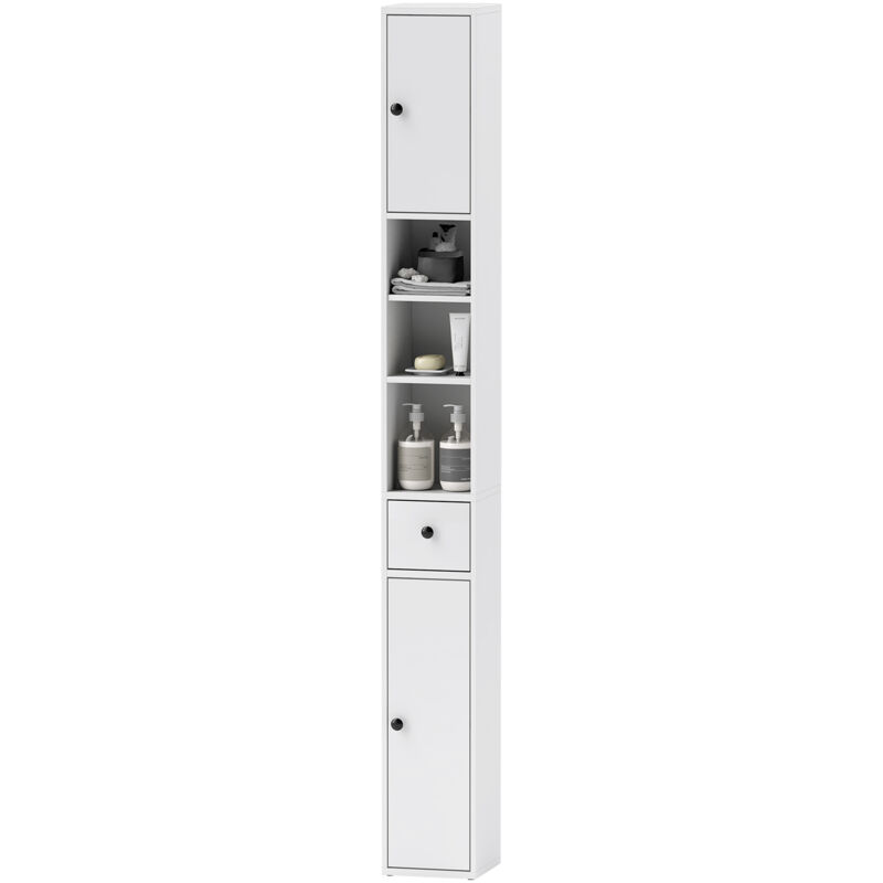 foto del prodotto mobile colonna bagno con 2 armadietti, 3 ripiani aperti e cassetto bianco homcom