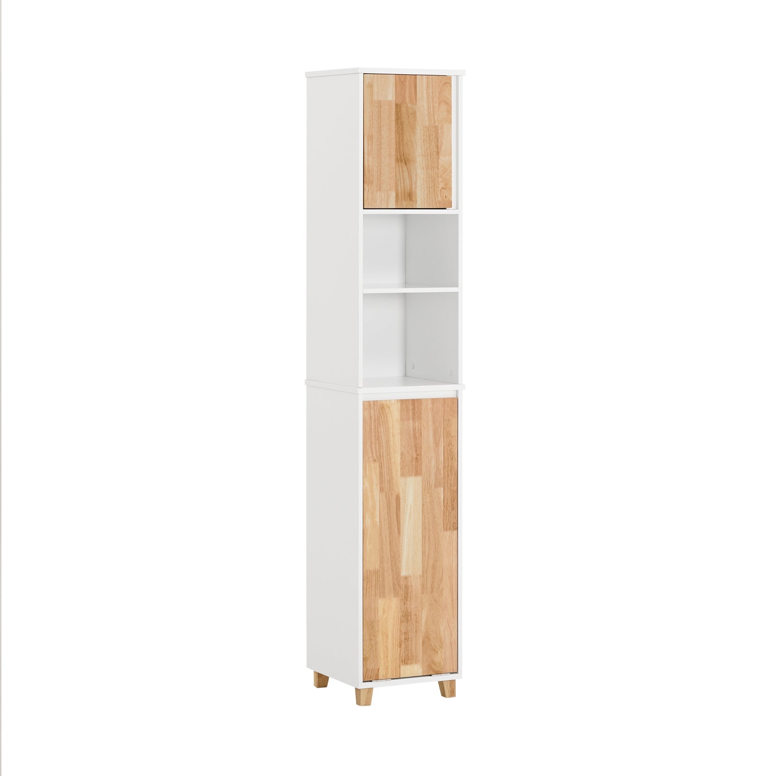 foto del prodotto mobile colonna bagno con portabiancheria e mobiletto stretto salvaspazio ad anta singola. colore bianco naturale l31 a170 p32 cm bzr74 w sobuy