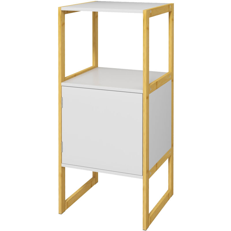 foto del prodotto mobile colonna bagno con ripiano aperto e anta a pressione bianco homcom