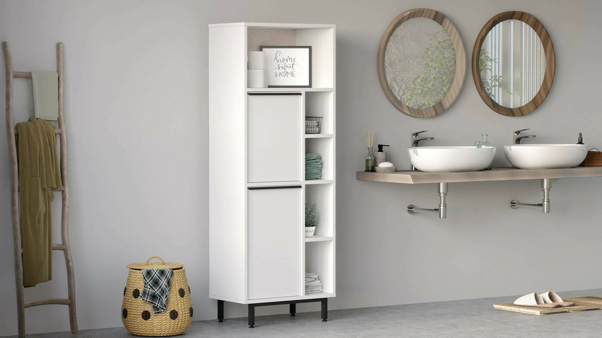 foto del prodotto mobile colonna mimas, pensile bagno o cucina, armadio alto multifunzione, mobiletto multiuso, 160x36 h45 cm, bianco dmora