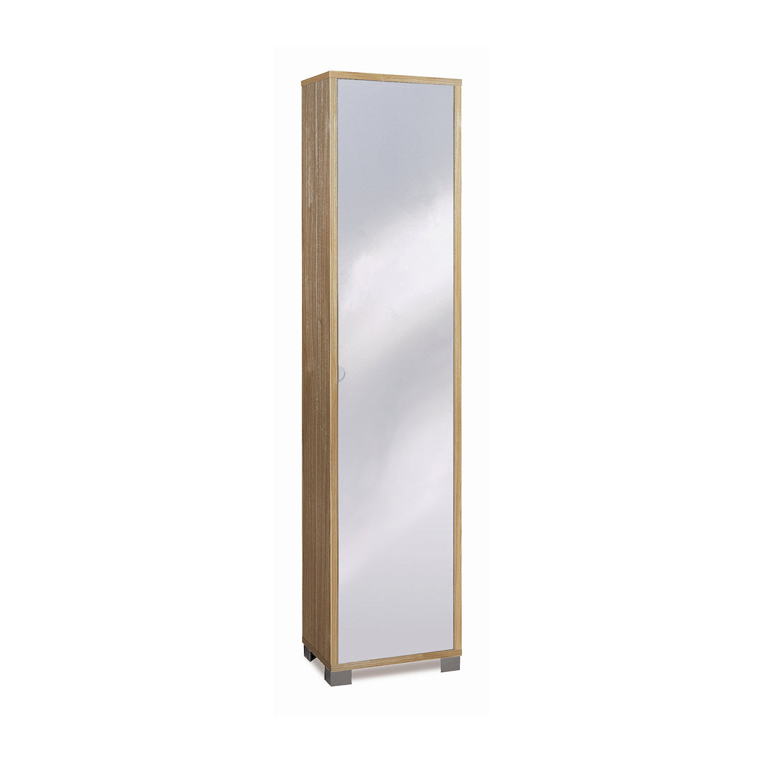 foto del prodotto mobile colonna portaoggetti con 1 anta specchio 43x29x190h cm in kit colore noce stelvio