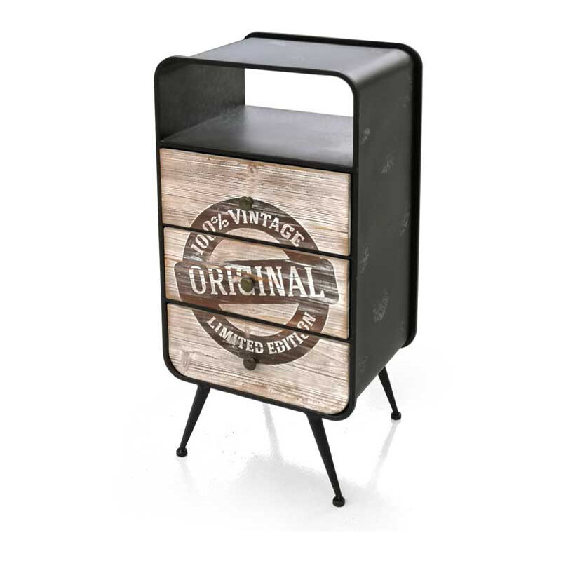foto del prodotto mobile con 3 cassetti in legno decorato struttura metallo 40x30x81 cm