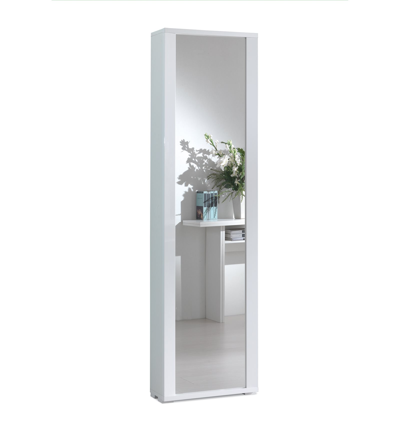 foto del prodotto mobile con anta telaio a specchio sette ripiani bianco specchio cornice bianco