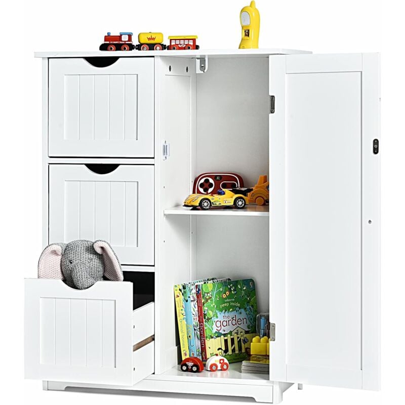 foto del prodotto mobile con cassetti in legno, 3 cassetti e un scomparto, dispositivo antiribaltamento, struttura stabile, aspetto classico, 60 x 30 x 81 cm bianco 