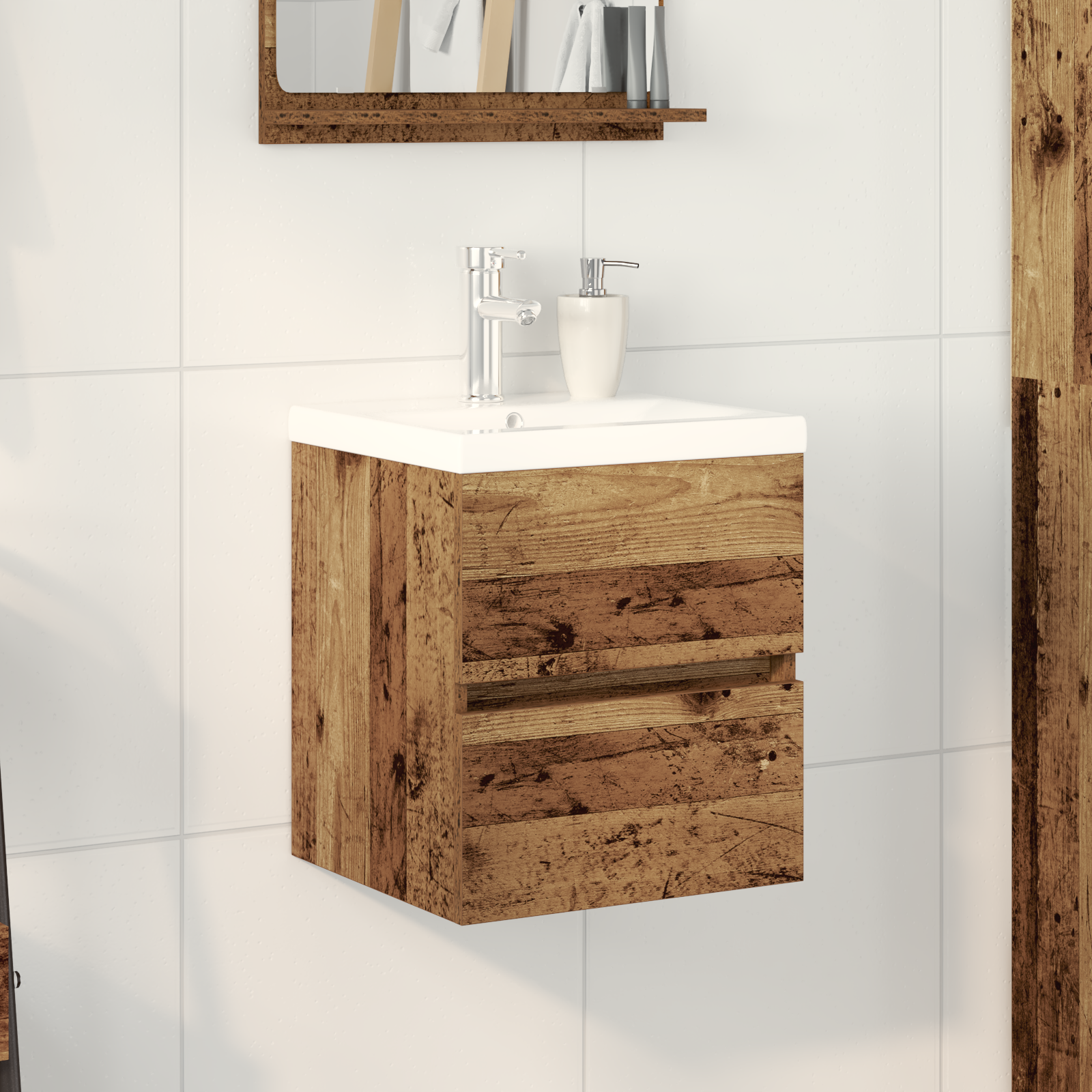 foto del prodotto mobile con lavabo integrato in rovere nero in legno compatto