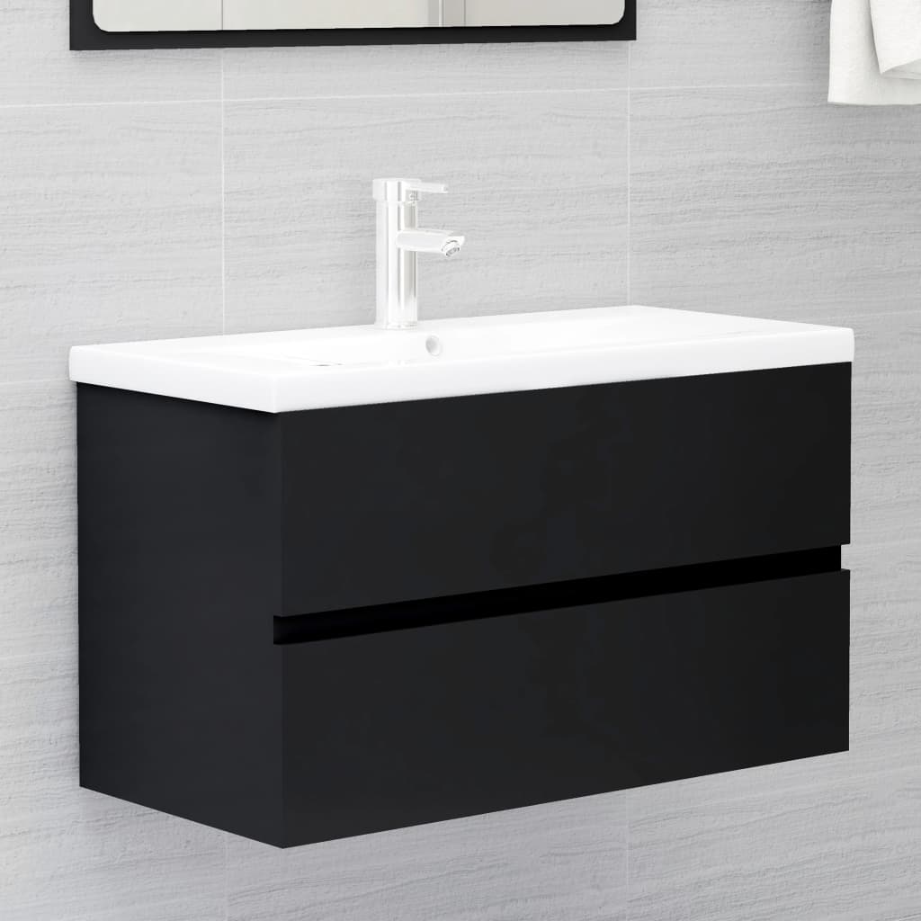 foto del prodotto mobile con lavabo integrato nero in legno multistrato