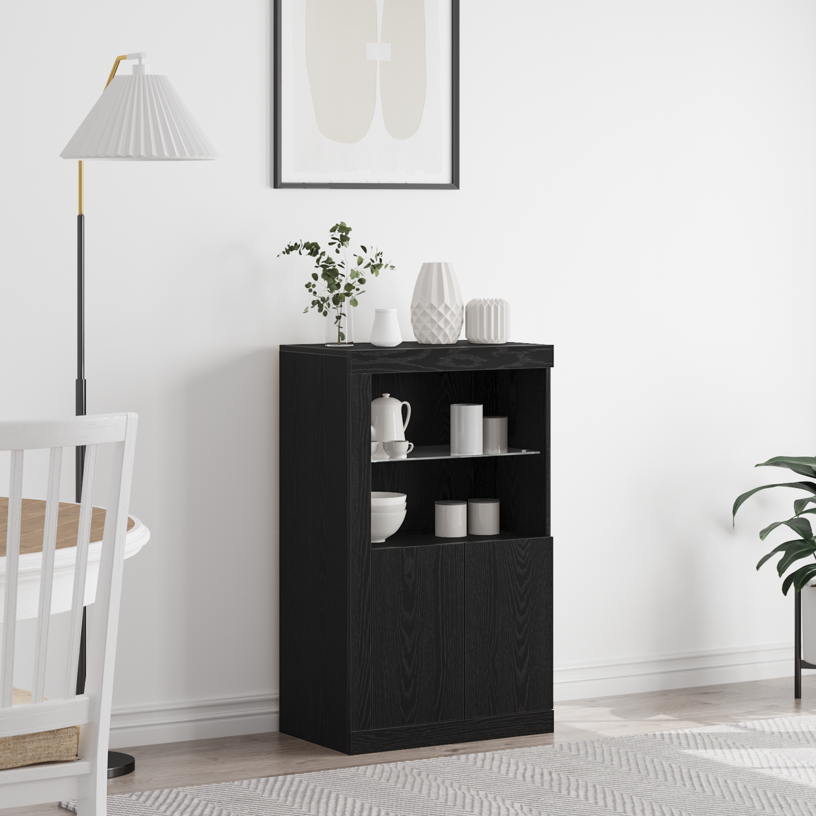 foto del prodotto mobile con luci led rovere nero 60,5x37x100 cm