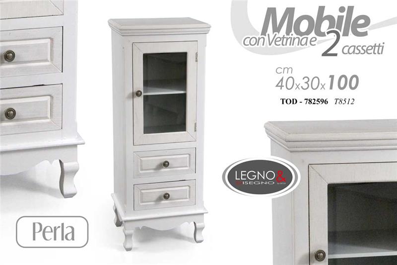 foto del prodotto mobile con vetrina e 2 cassetti 40 x 30 x 100 cm perla
