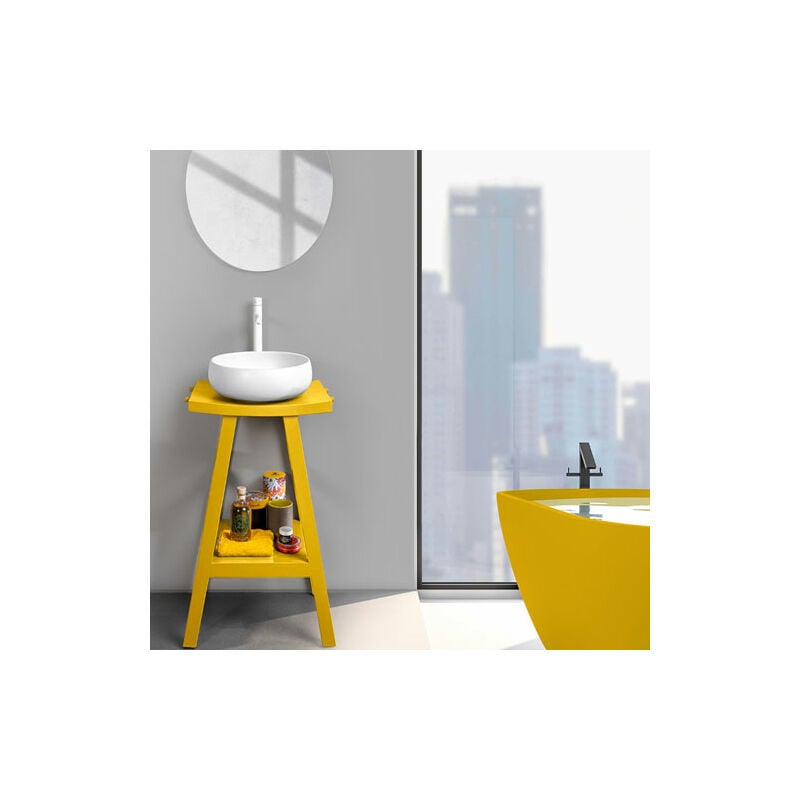 foto del prodotto mobile consolle bagno in teak naturale con top semicurvo