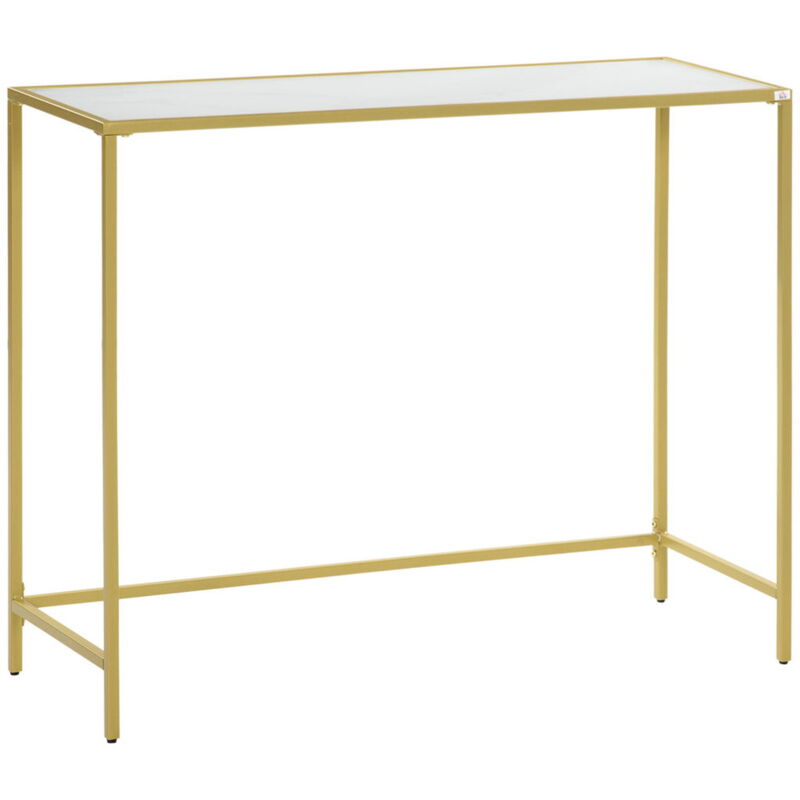 foto del prodotto mobile consolle da ingresso in acciaio e vetro temperato100x35.5x80cm bianco e oro
