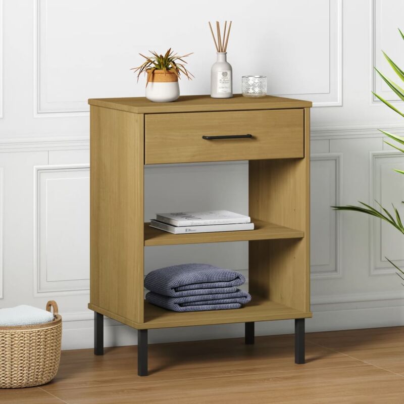 foto del prodotto mobile consolle gambe metallo marrone legno massello pino oslo vidaxl