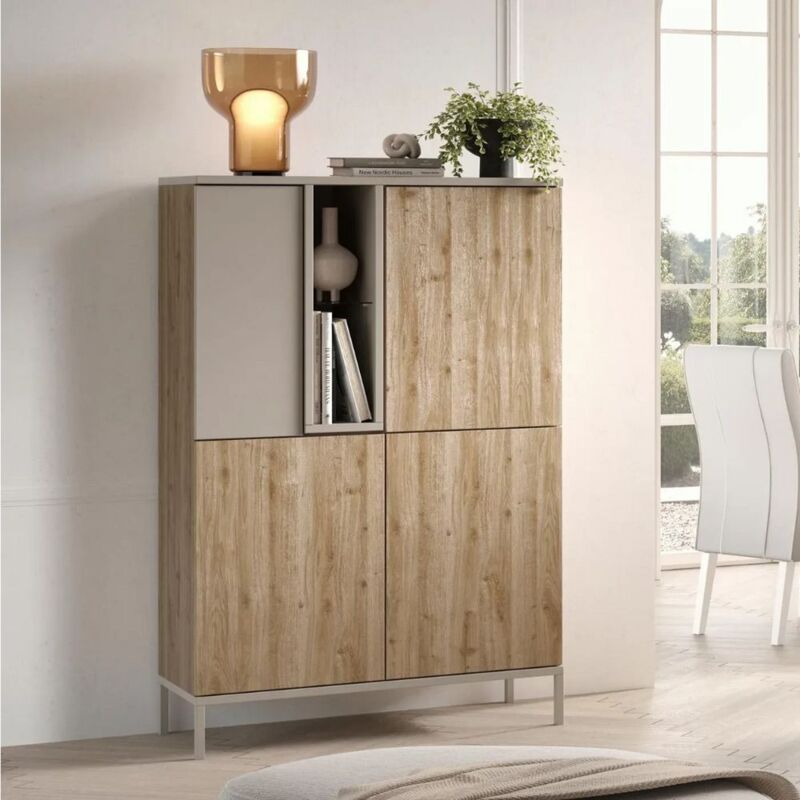 foto del prodotto mobile contenitore 4 ante doppio colore cashmere e rovere cadiz 110x150h cm brando