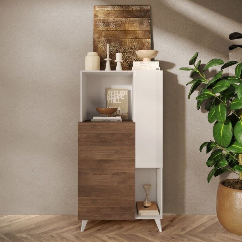 foto del prodotto mobile contenitore alto colore bianco lucido e mercure 81x154h cm marion