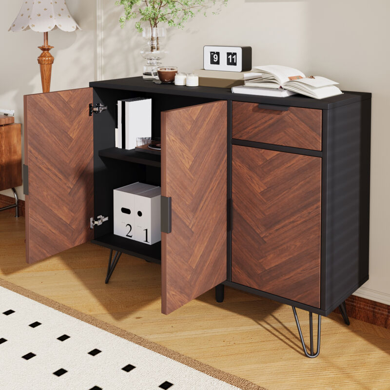 foto del prodotto mobile contenitore, buffet, con cassetto e ripiani regolabili in altezza, moderno, 90 x 30 x 71,5 cm, nero marrone