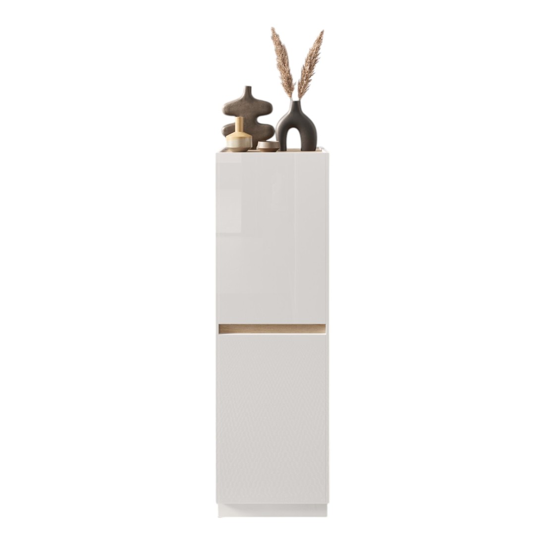 foto del prodotto mobile contenitore fanzy 2 porte bianco lucido amp rovere chiaro design moderno e funzionale