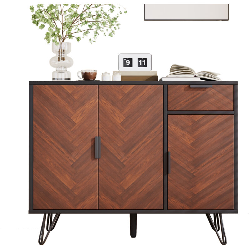foto del prodotto mobile contenitore moderno, credenza nera e effetto legno con cassetto e ripiani regolabili in altezza 90 x 30 x 71,5 cm 
