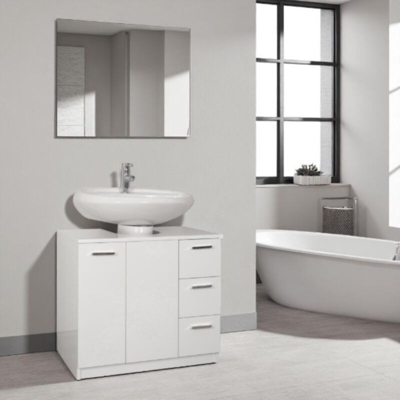 foto del prodotto mobile copricolonna sottolavabo con anta e 3 cassetti classic bianco lucido