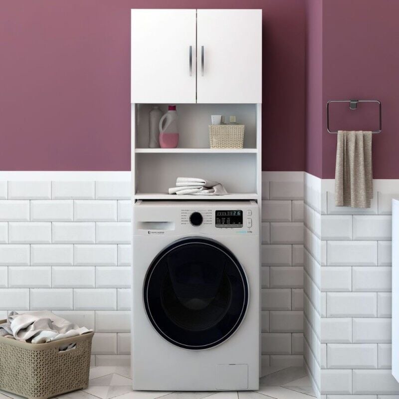 foto del prodotto mobile coprilavatrice con ante e ripiani colore bianco 64x180 cm waris