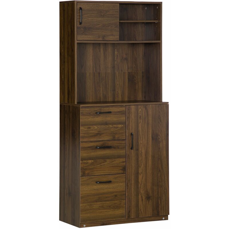 foto del prodotto mobile credenza 3 cassetti 2 ante 3 ripiani 80x40x178 cm in legno noce