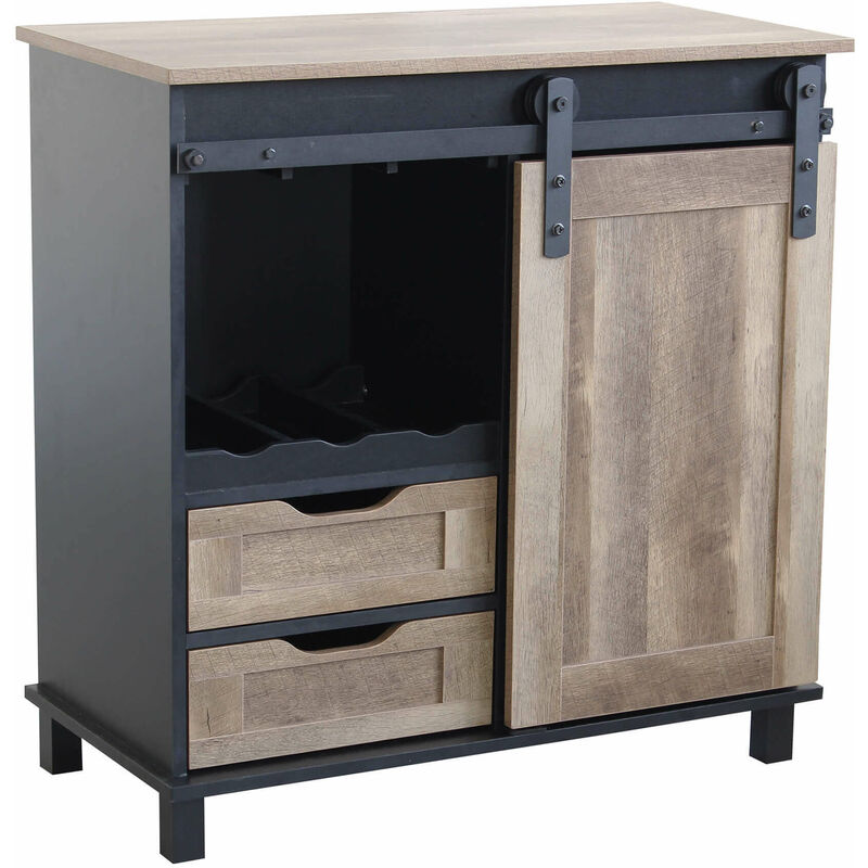 foto del prodotto mobile credenza da interno bar pub in acciaio e legno con 2 cassetti ed 1 anta scorrevole linea industrial