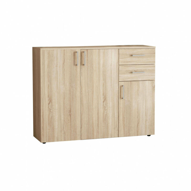 foto del prodotto mobile credenza da interno in legno nobilitato bilaminato con 3 ante e 2 cassetti linea classic marroncino