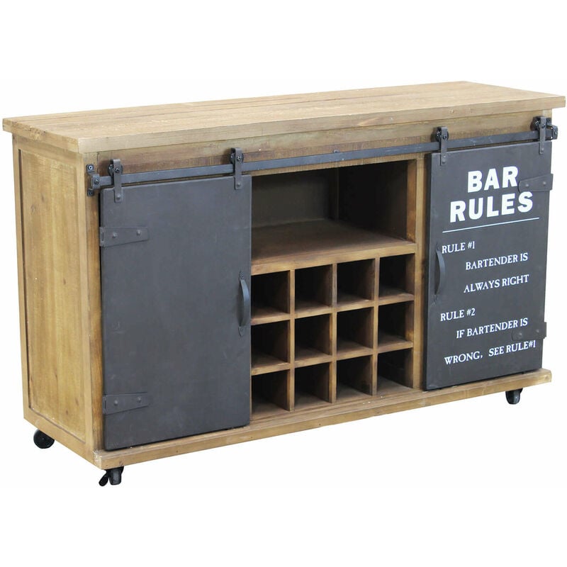 foto del prodotto mobile credenza madia da interno bar pub in acciaio e legno con 2 ante scorrevoli e 13 ripiani linea industrial