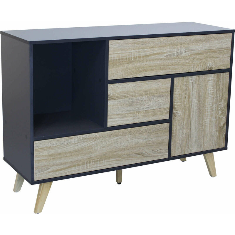 foto del prodotto mobile credenza madia moderna da interno soggiorno in legno nobilitato bilaminato con 3 cassetti ed 1 anta linea elegance - black
