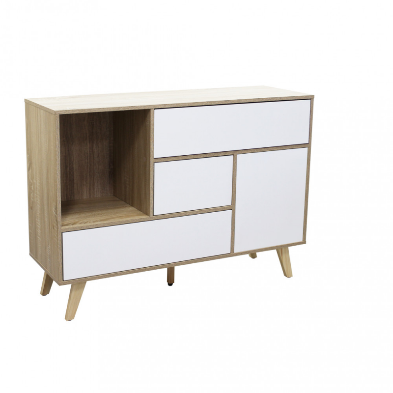 foto del prodotto mobile credenza madia moderna da interno soggiorno in legno nobilitato bilaminato con 3 cassetti ed 1 anta linea elegance white