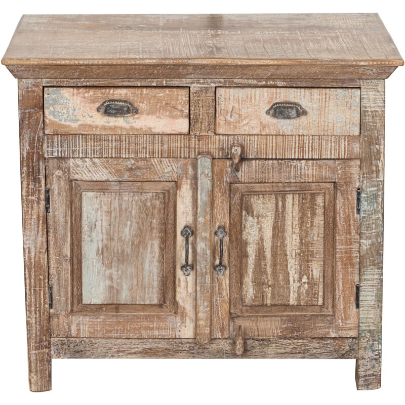 foto del prodotto mobile credenzino porta tv in legno massiccio riciclato finitura anticata