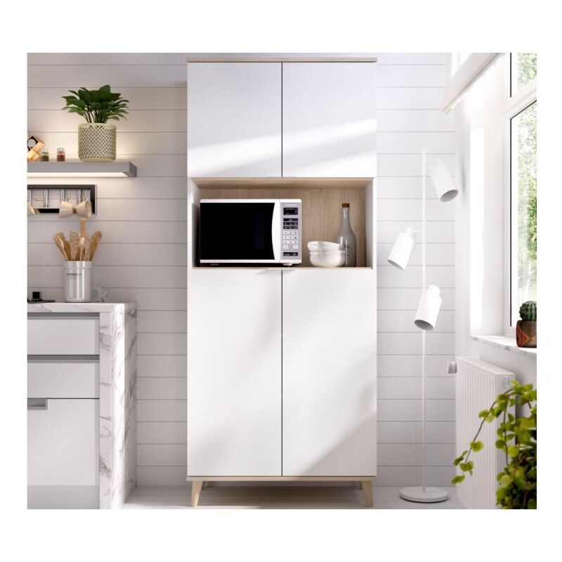 foto del prodotto mobile cucina 80x40x189 cm bianco opaco e rovere naturale con quattro ante gubbio