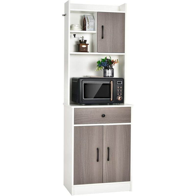 foto del prodotto mobile cucina con 3 ante e credenza, dispensa cucina con cassetto, con foro per cavi e ripiani regolabili, ampio spazio aperto per microonde, 60 x 40