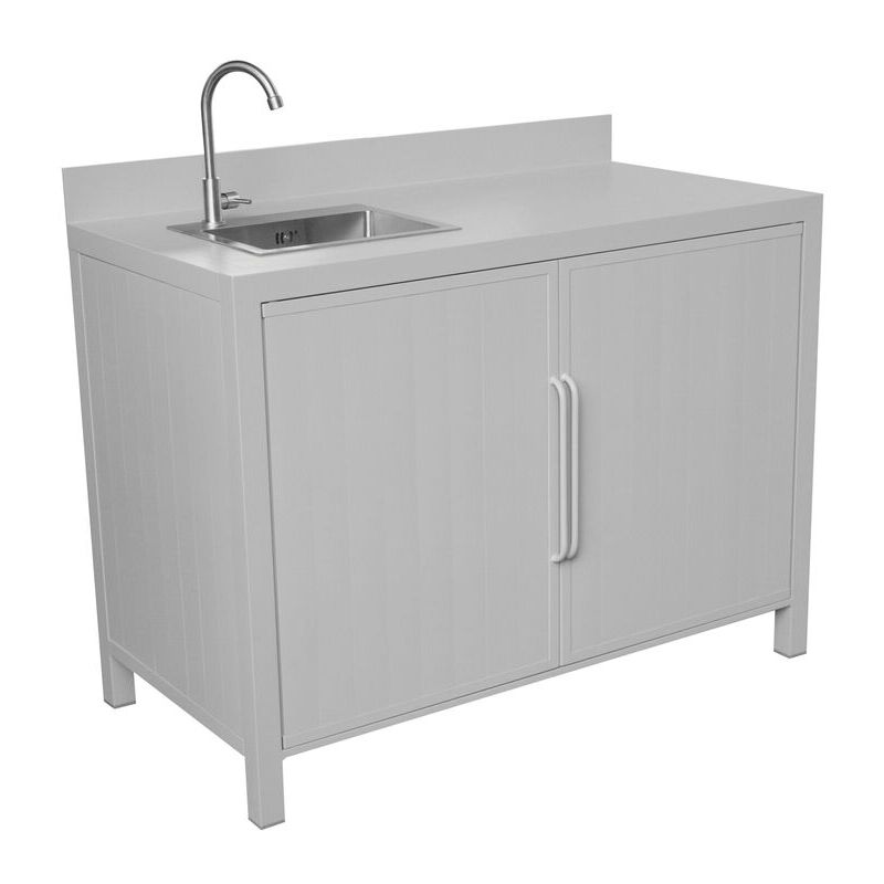 foto del prodotto mobile cucina con lavello in alluminio uso interno ed esterno 1,20 mt grigio
