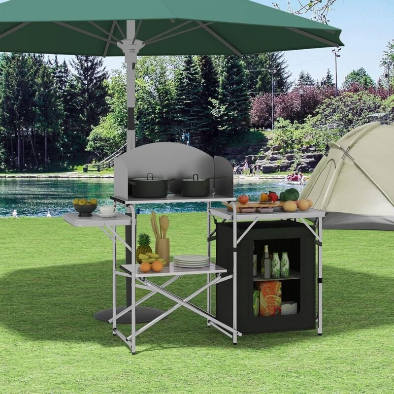 foto del prodotto mobile cucina da campeggio tavolo pieghevole da giardino armadio da campeggio tavolo campeggio tavoli a valigetta da balcone da cucina in alluminio e mdf con sacca di trasporto - woltu