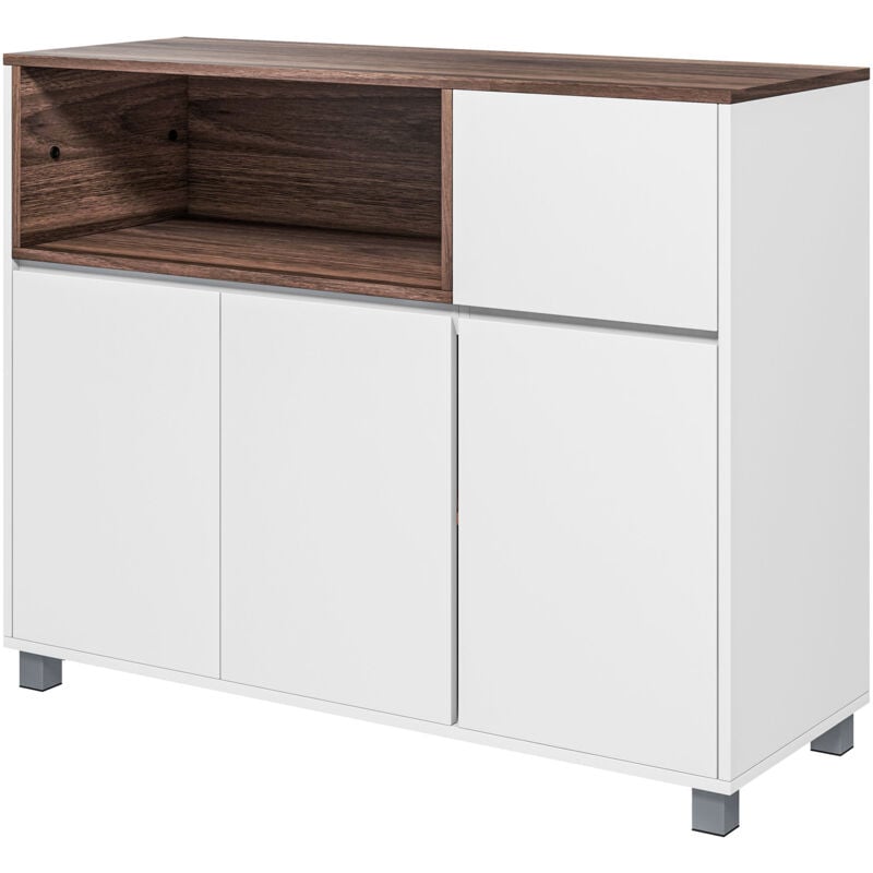 foto del prodotto mobile cucina in legno con armadietti, cassetto e vano aperto bianco homcom