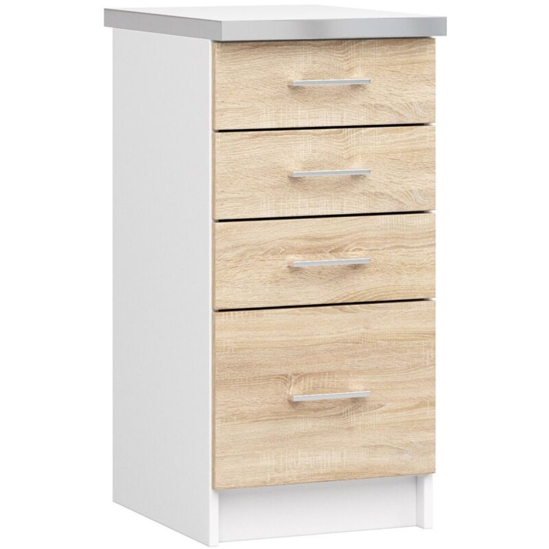 foto del prodotto mobile cucina modulare con piano di lavoro akord lima bianco 40 cm 4 cassetti inserto frontale sonoma quercia 40x44,5x82 cm