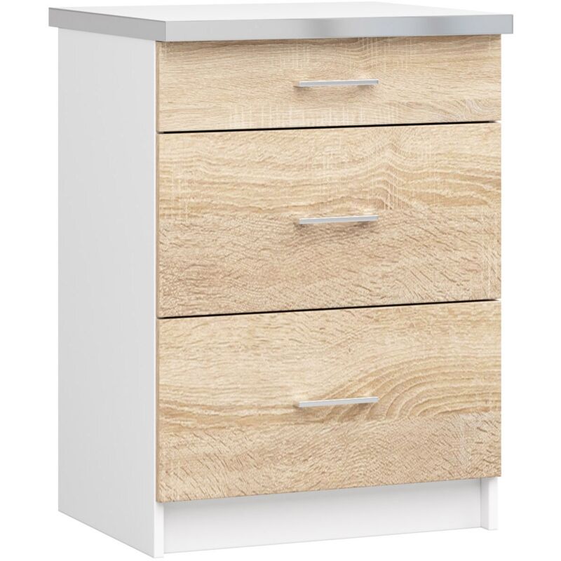 foto del prodotto mobile cucina modulare con piano di lavoro akord lima bianco 60 cm 3 cassetti inserto frontale sonoma quercia 60x44,5x82 cm