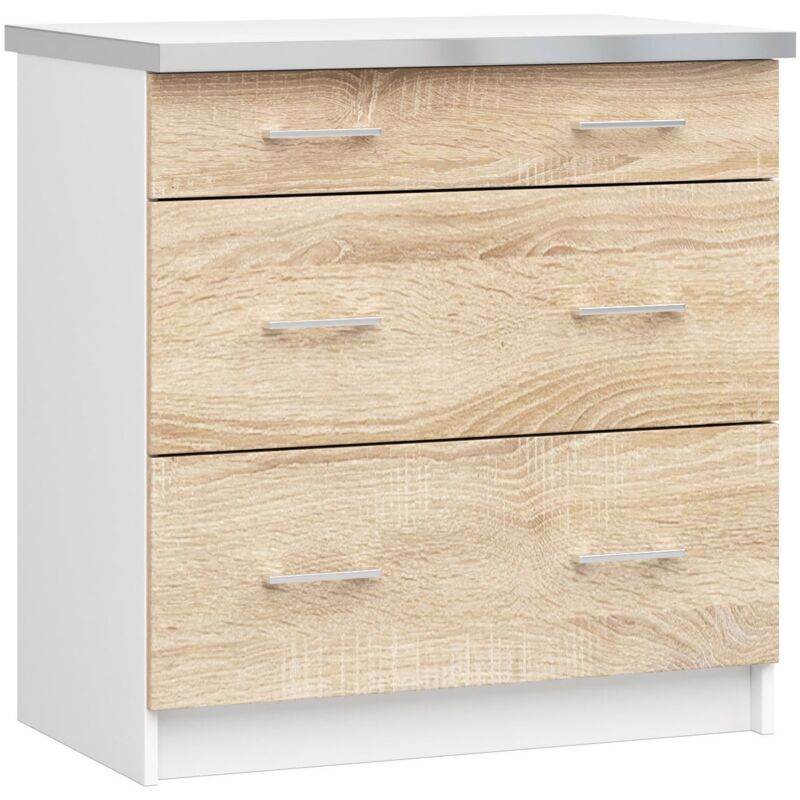 foto del prodotto mobile cucina modulare con piano di lavoro akord lima bianco 80 cm 3 cassetti inserto frontale sonoma quercia 80x44,5x82 cm