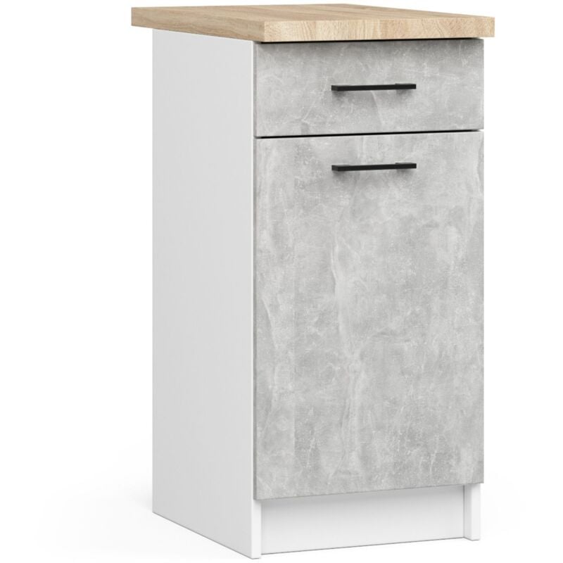 foto del prodotto mobile cucina modulare con piano di lavoro akord oliwia bianco 40 cm 1 anta 1 cassetto inserto frontale cemento 40x46x85 cm