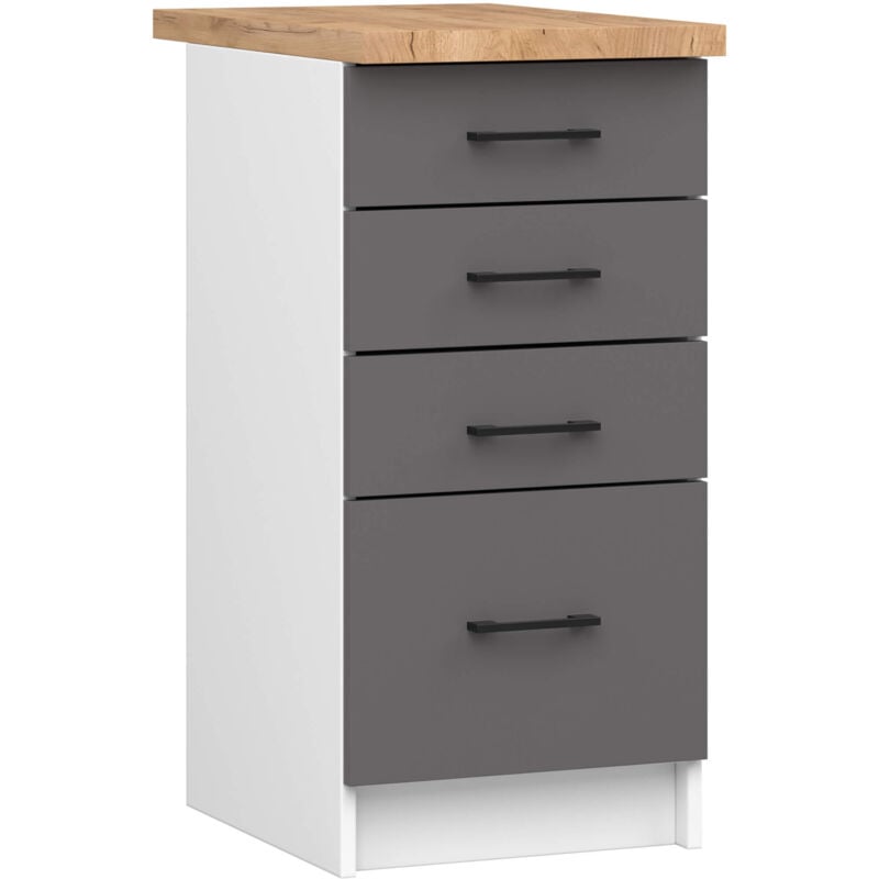 foto del prodotto mobile cucina modulare con piano di lavoro akord oliwia bianco 40 cm 4 cassetti inserto frontale grigio grafite 40x46x85 cm