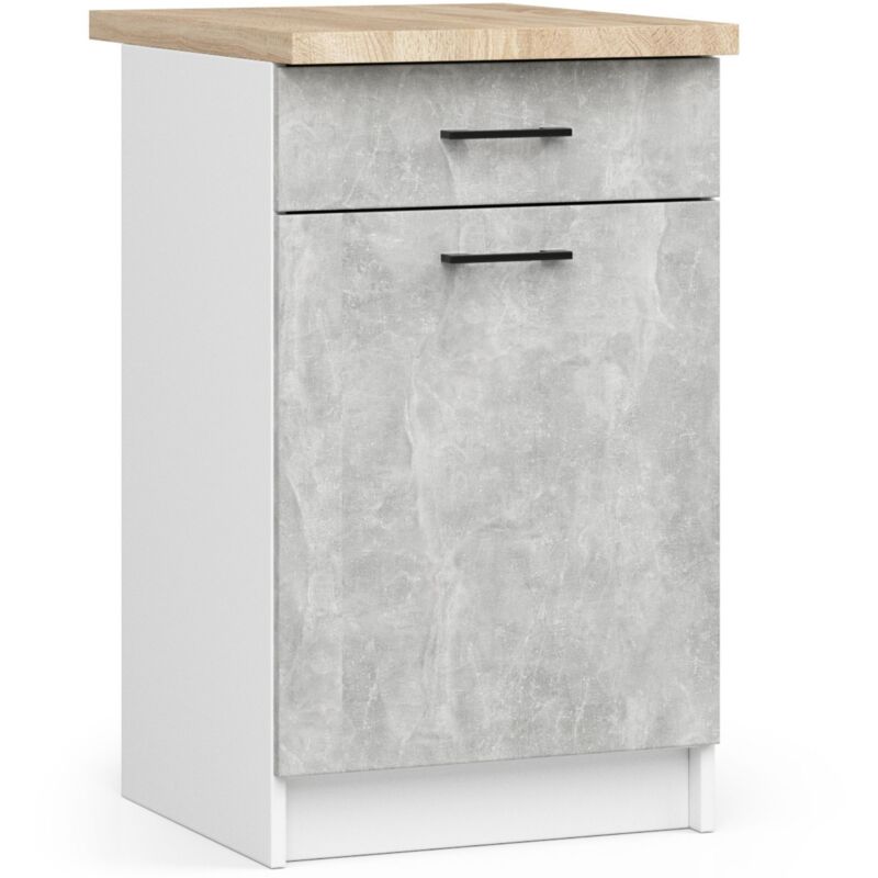 foto del prodotto mobile cucina modulare con piano di lavoro akord oliwia bianco 50 cm 1 anta 1 cassetto inserto frontale cemento 50x46x85 cm