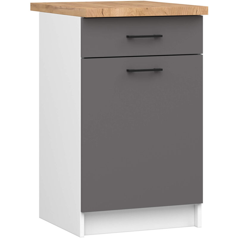 foto del prodotto mobile cucina modulare con piano di lavoro akord oliwia bianco 50 cm 1 anta 1 cassetto inserto frontale grigio grafite 50x46x85 cm
