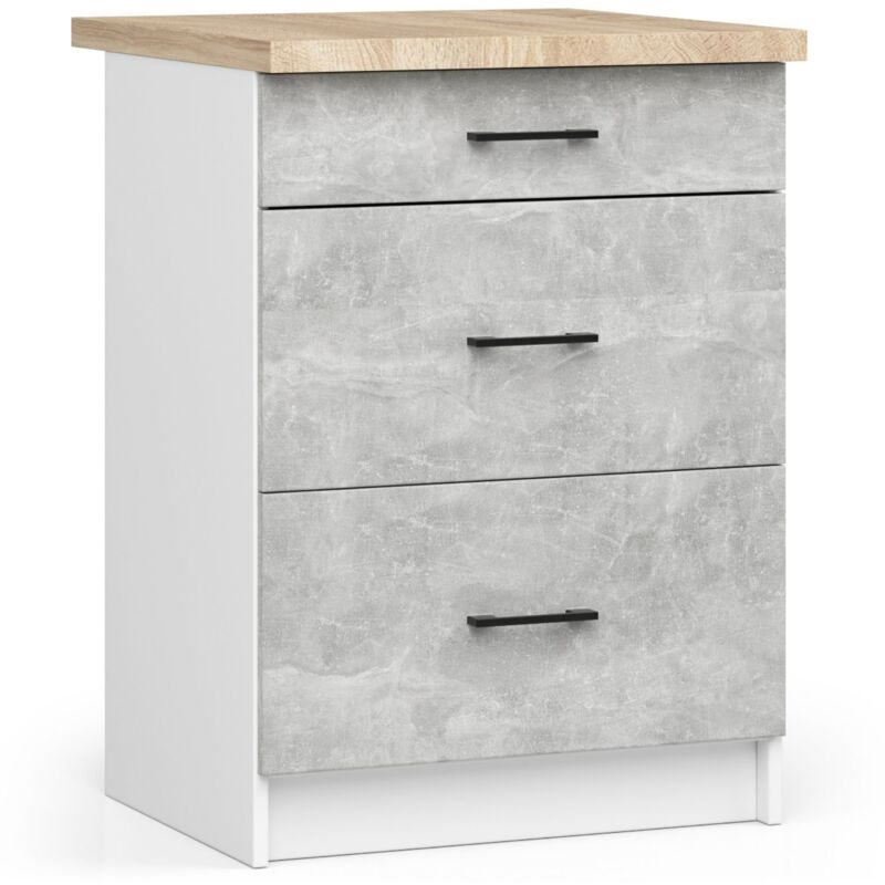 foto del prodotto mobile cucina modulare con piano di lavoro akord oliwia bianco 60 cm 3 cassetti inserto frontale cemento 60x46x85 cm