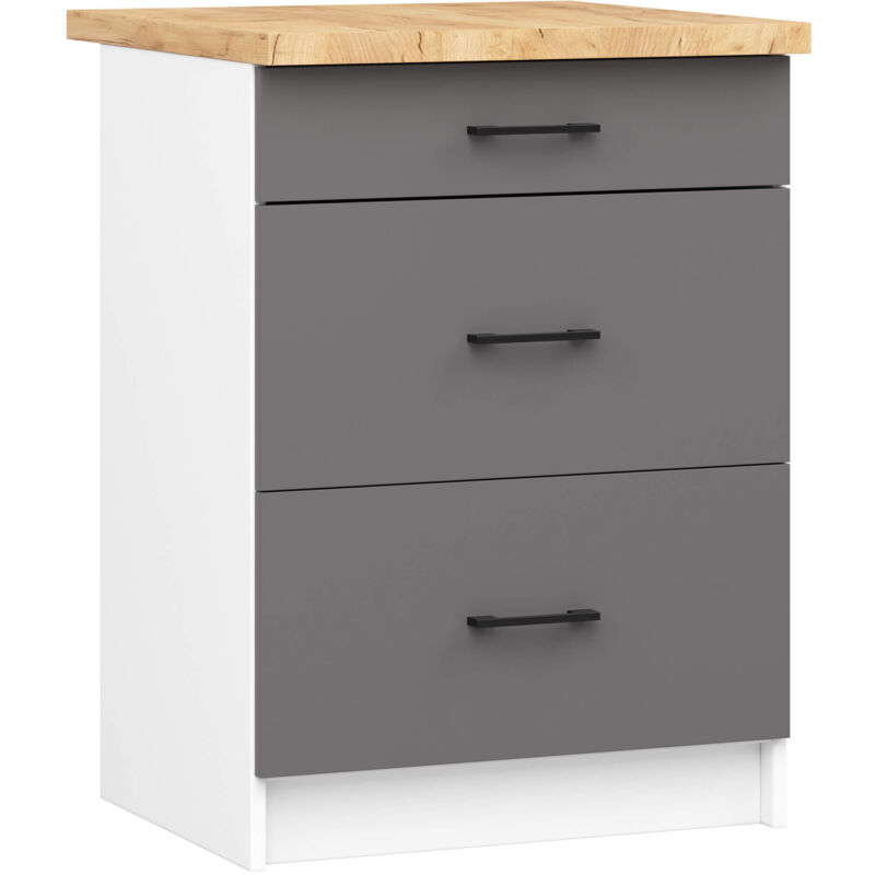 foto del prodotto mobile cucina modulare con piano di lavoro akord oliwia bianco 60 cm 3 cassetti inserto frontale grigia grafite 60x46x85 cm
